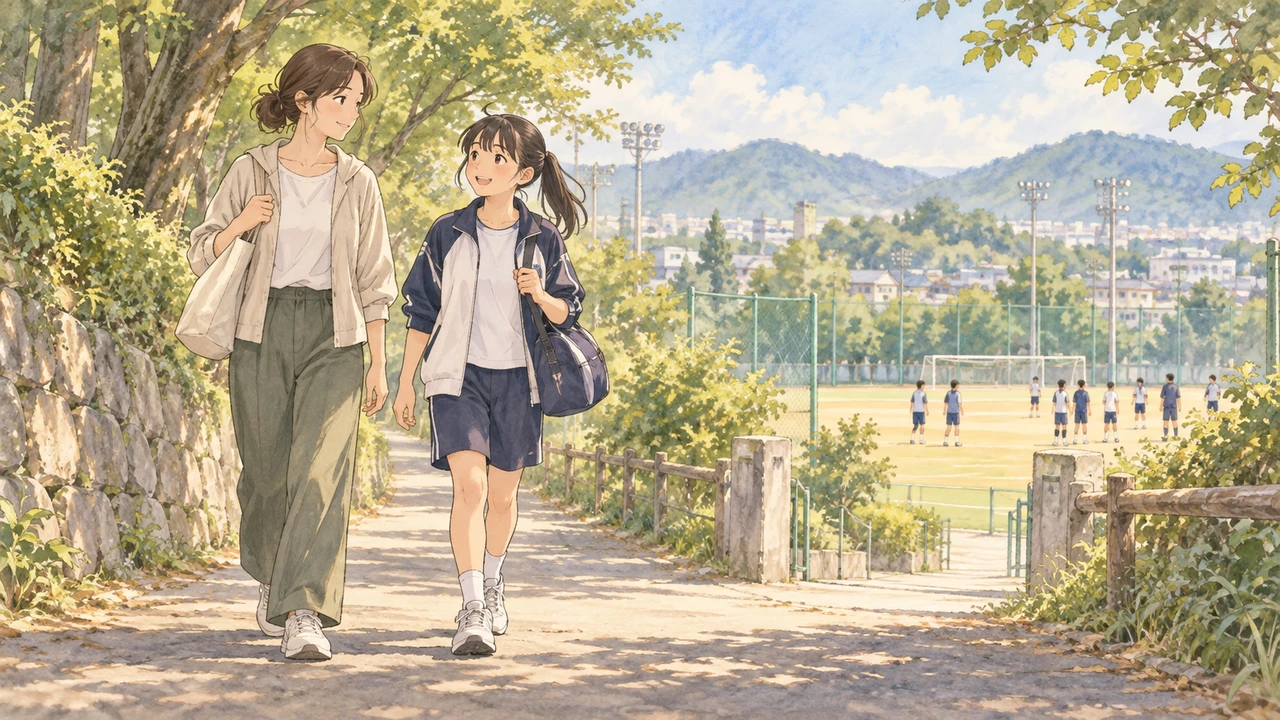 活動場所の見学へ向かう親子（イラスト）